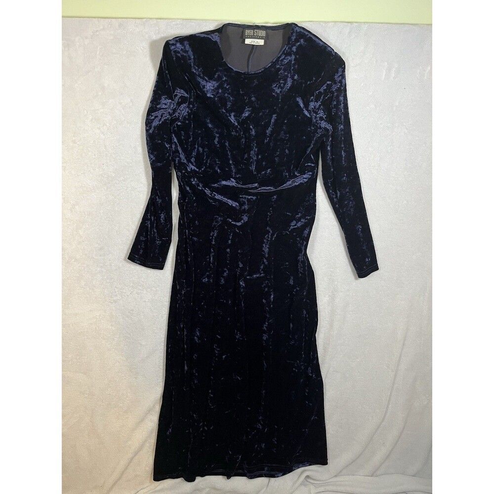 Y2K Byer Studio Navy Velvet Shimmer Dress Women’s 12 Long Sleeve